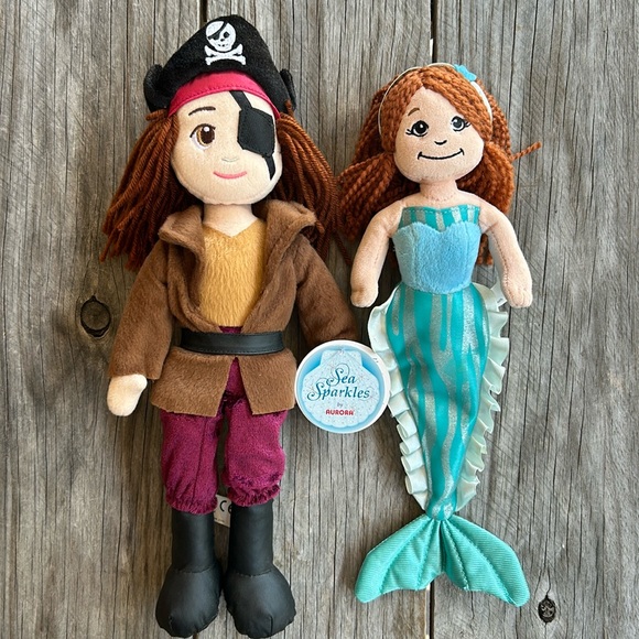Mermaid and pirate dolls plush Jack by Aurora Cloth with yarn hair 14” - Picture 2 of 6